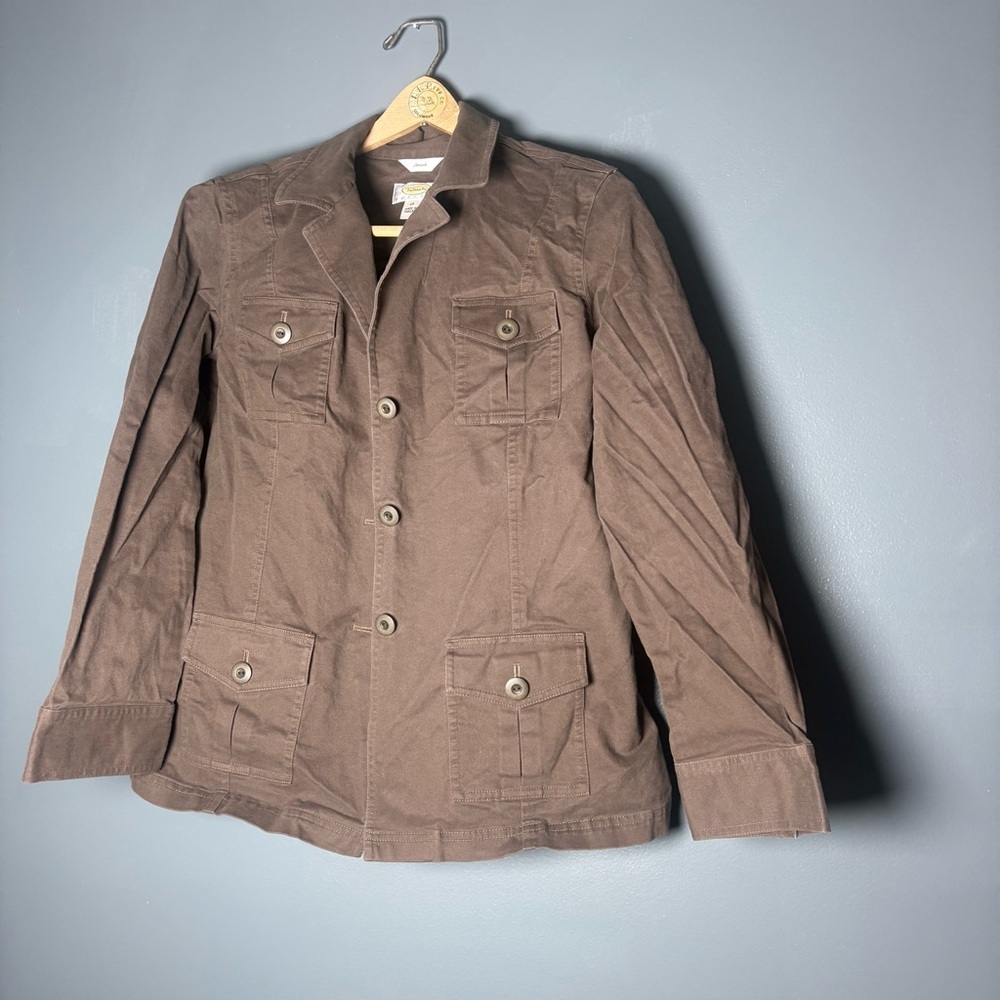 Talbots Brown Utility Jacket | Petite 12P | Stretch | 4 Pocket Button Front